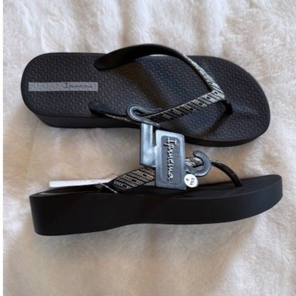 Ipanema Mesh Black Grey Wedge Flip Flops Platform Thong Sandals Womens s 9 - Picture 5 of 7